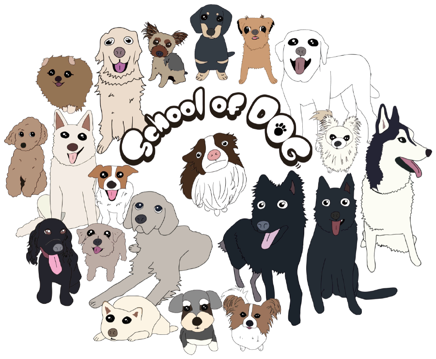 School of DOG — さまざまな犬種が集まったイラスト